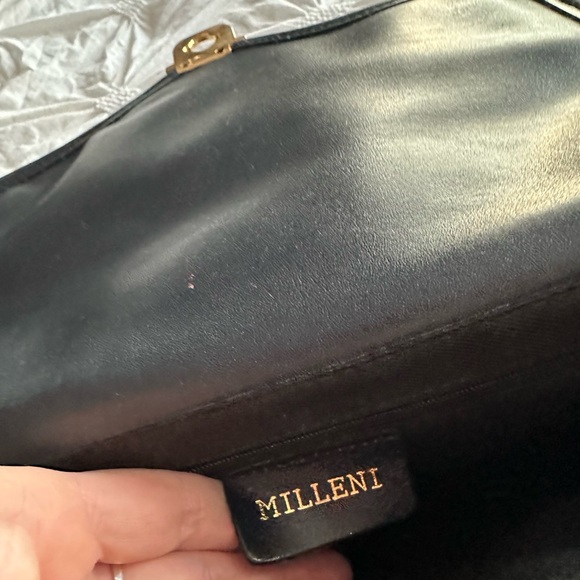 Navy leather top handle purse with gold hardware, cross body purse EUC vintage - Picture 9 of 13